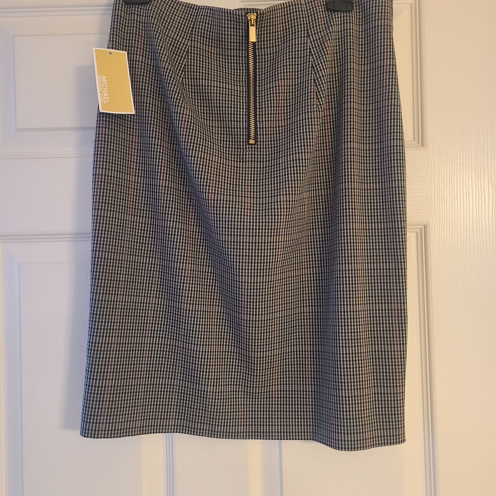 Michael Kors Navy and White Checkered Pencil Skirt